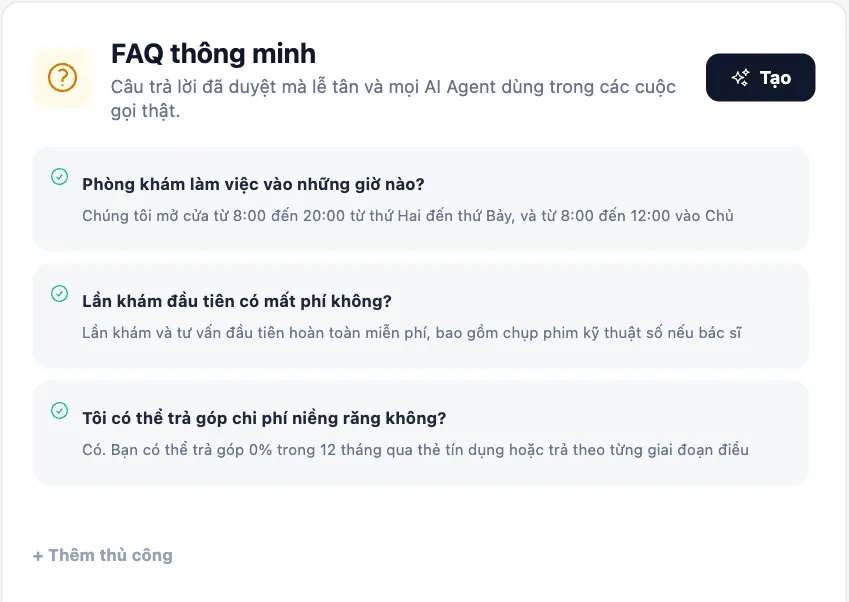 Câu hỏi thường gặp thông minh: các câu hỏi và câu trả lời đã duyệt cùng nút Tạo