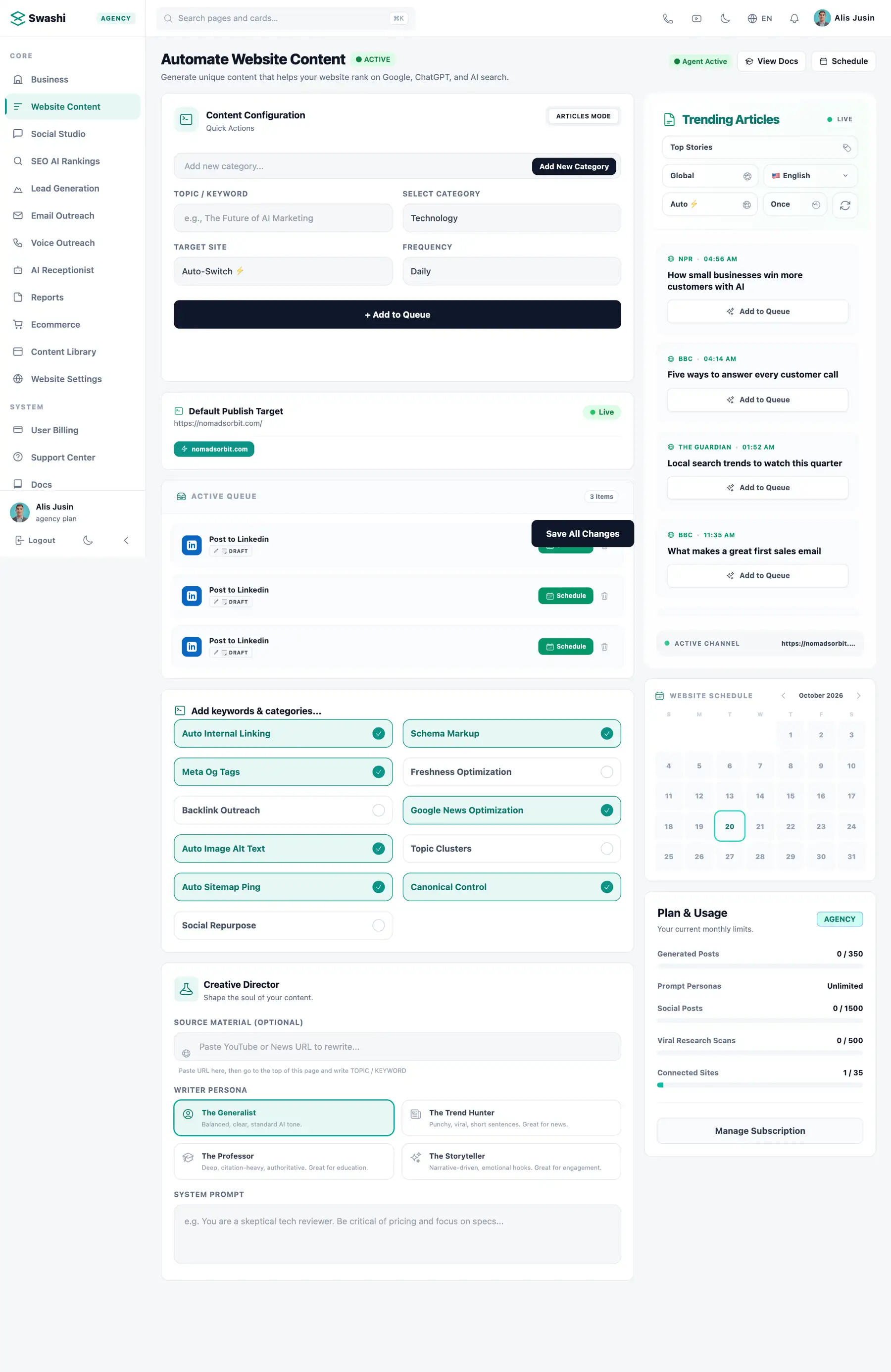 Topic, category, site and frequency