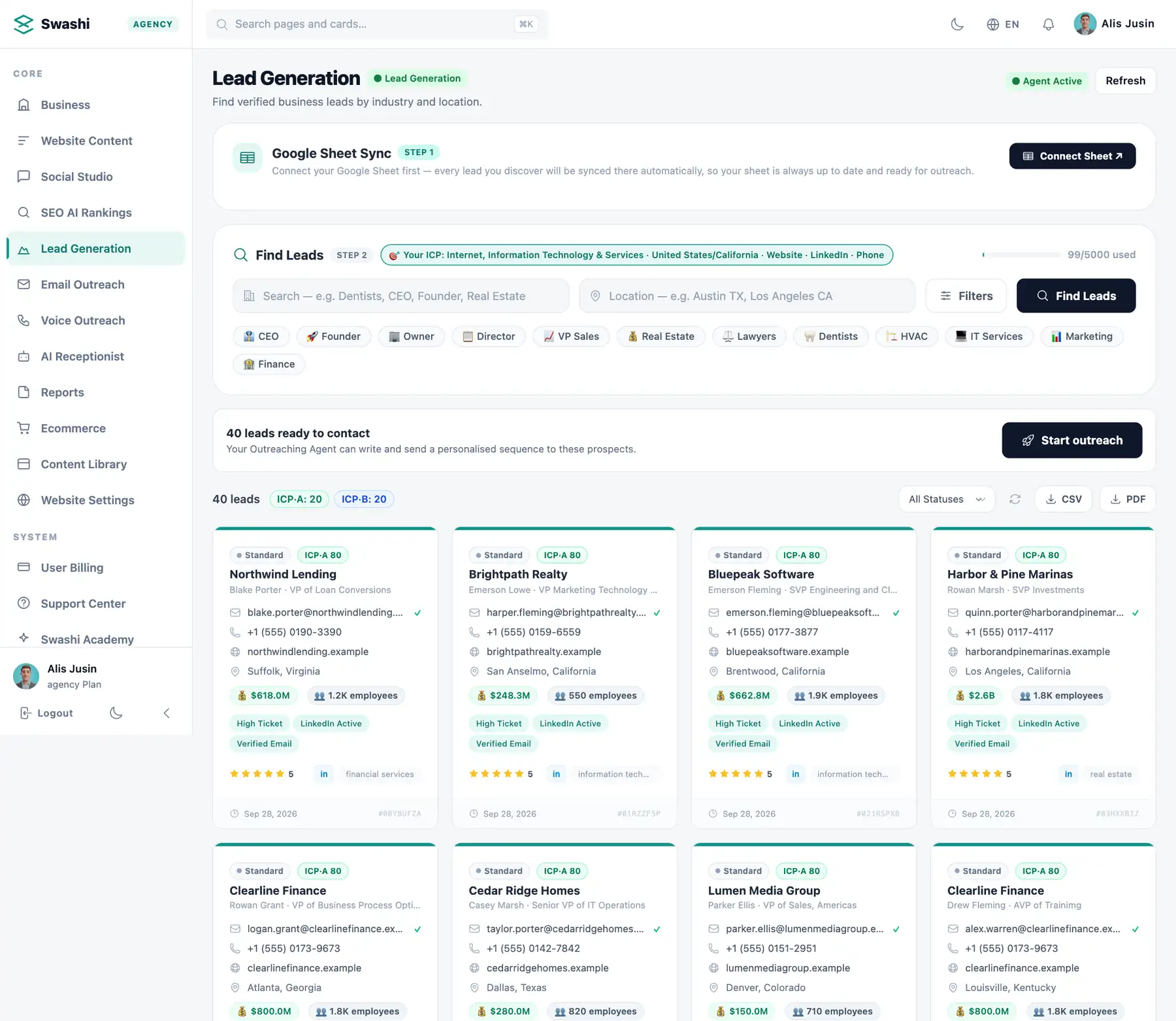 Verified leads for each client